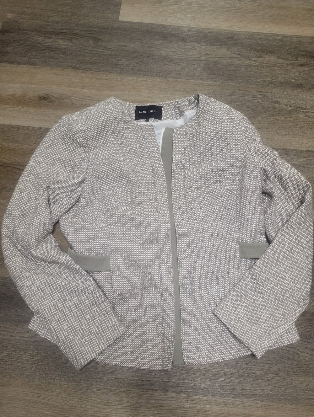 Lafayette 148 New York Light Gray Textured Open Front Blazer